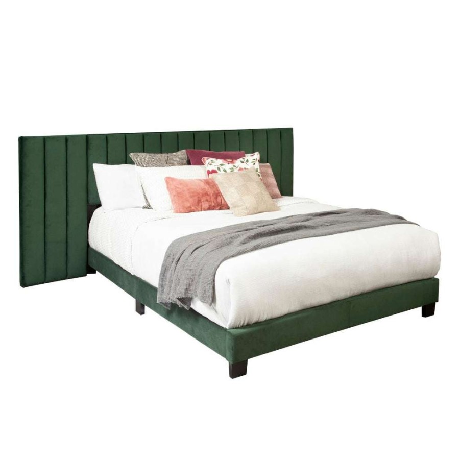 Bed * | Best Guaranteed Accentrics Home Queen One Box Channeled Wall Upholstered Bed Emerald Green