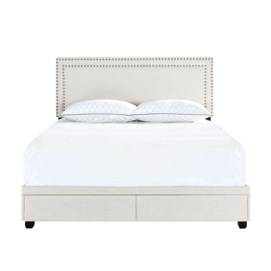 Bed * | Official Accentrics Home Queen Nail Trim Storage Bed In Fog