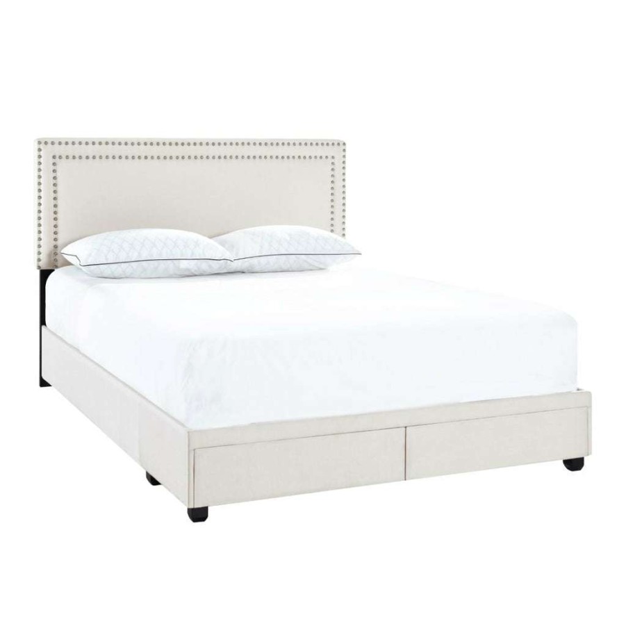 Bed * | Official Accentrics Home Queen Nail Trim Storage Bed In Fog