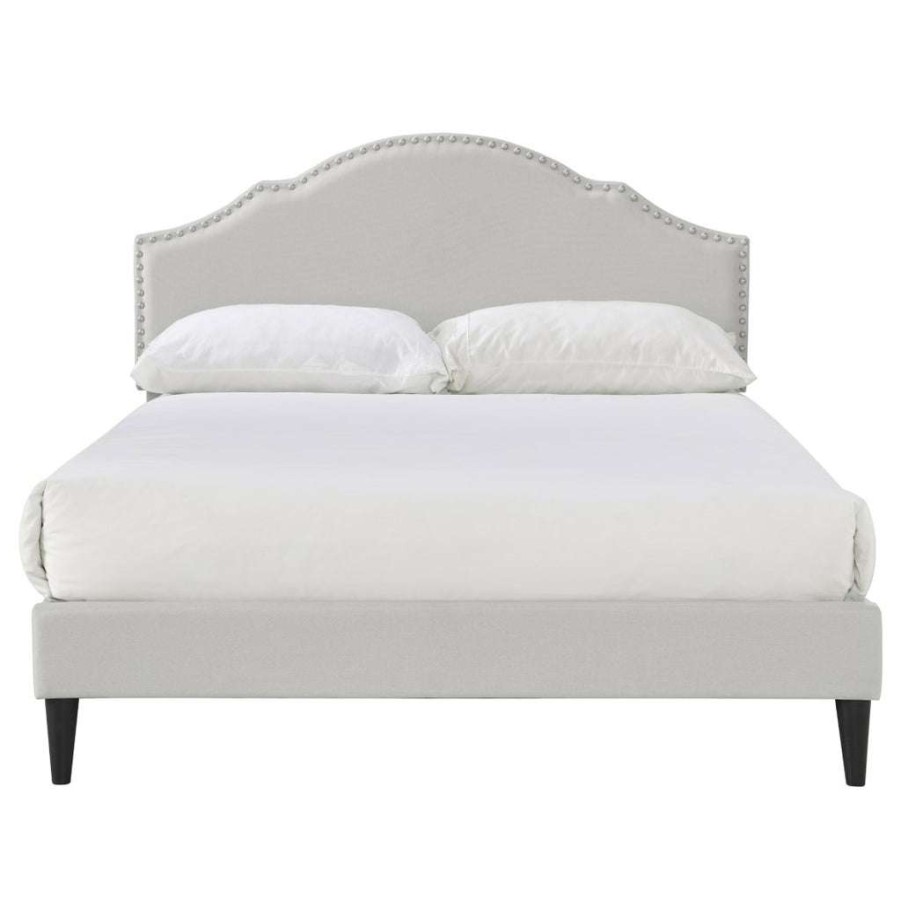 Bed * | Discounts Accentrics Home Nailhead Trim, Shaped Full Upholstered Platform Bed In Natural Gray