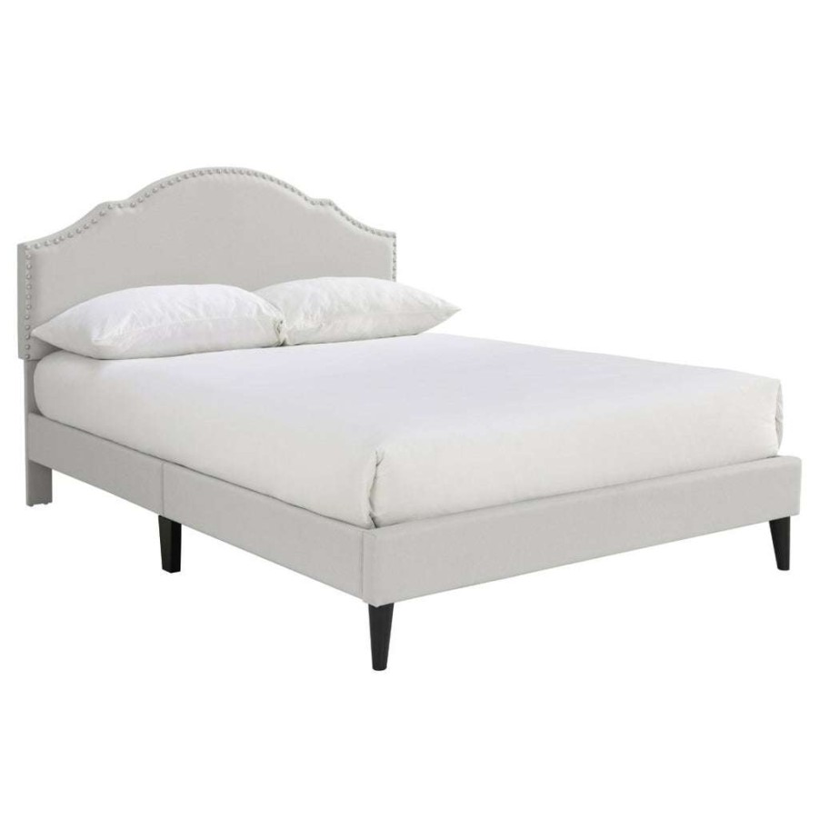 Bed * | Discounts Accentrics Home Nailhead Trim, Shaped Full Upholstered Platform Bed In Natural Gray