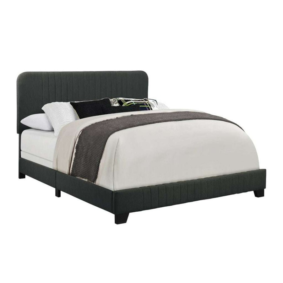 Bed * | Online Discount Accentrics Home Mid Century Channeled Full Upholsted Bed In Steel Gray