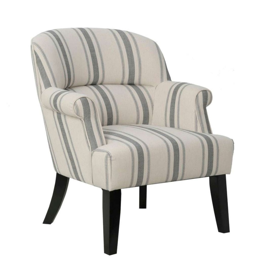 Chair * | Discount Accentrics Home Upholstered Roll Arm Accent Chair In Cambridge Black Stripe