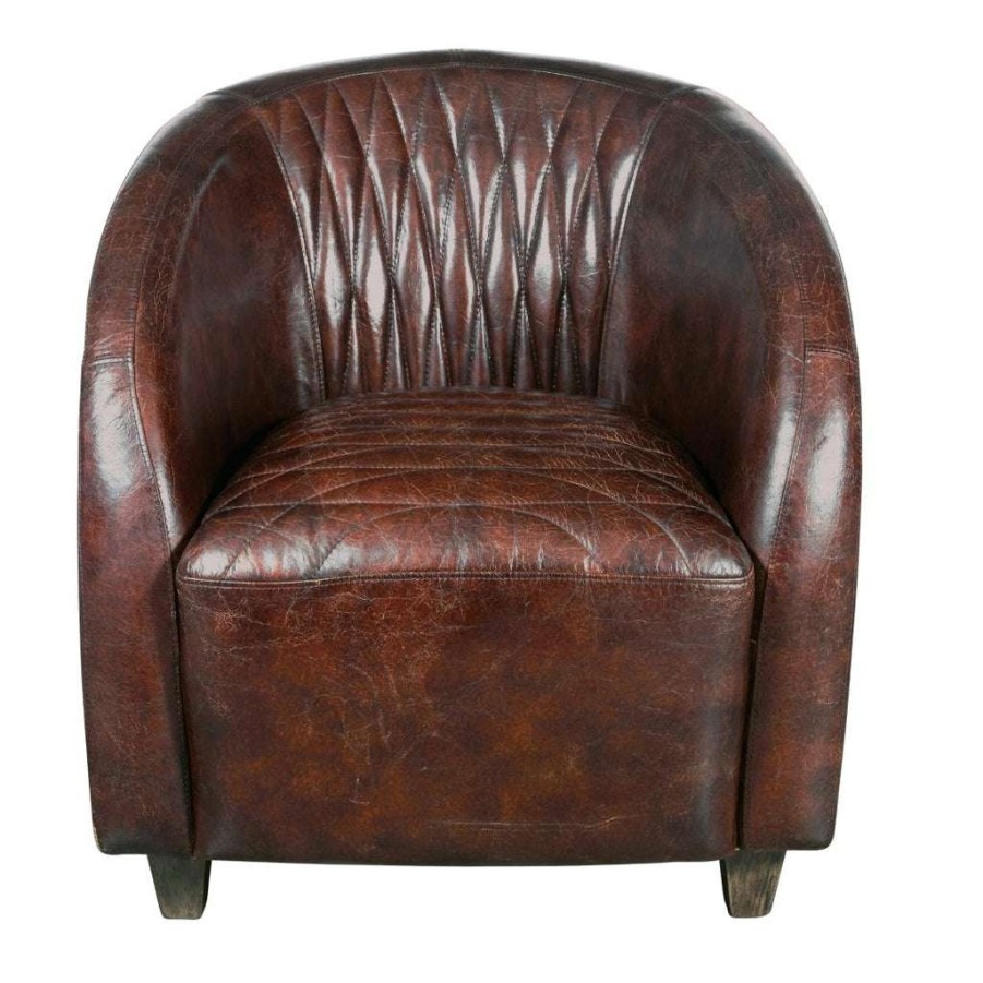 Chair * | Latest Accentrics Home Continental Quilted Leather And Copper Club Chair In Chestnut Brown