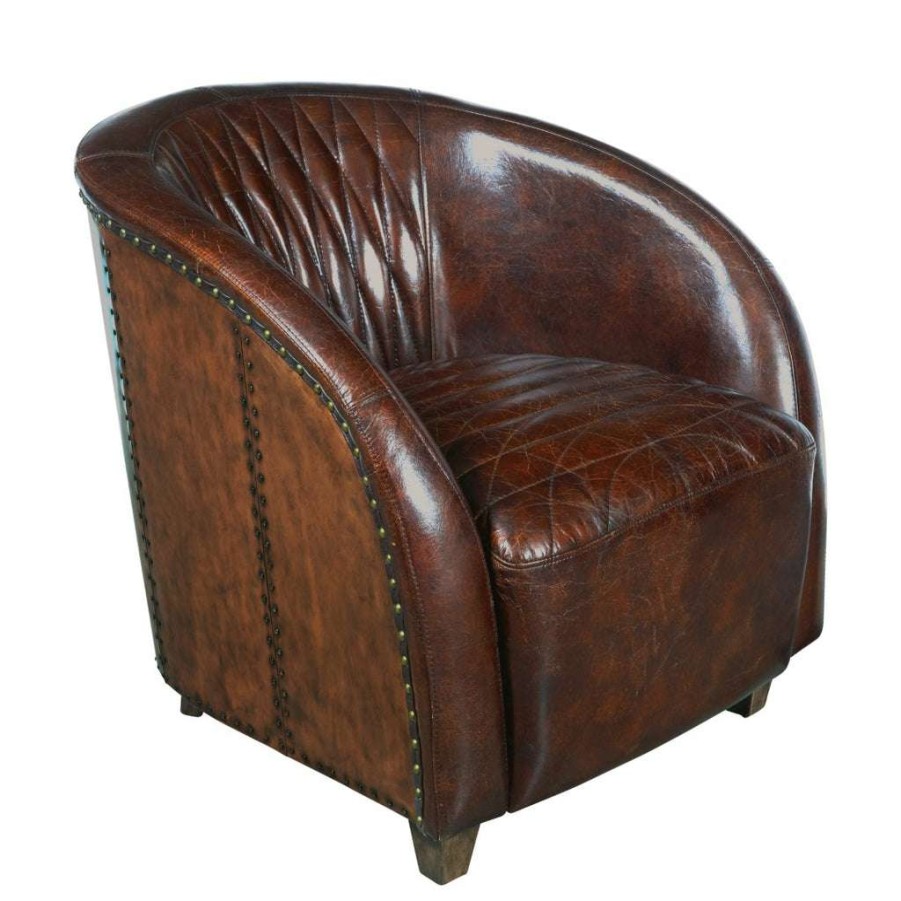 Chair * | Latest Accentrics Home Continental Quilted Leather And Copper Club Chair In Chestnut Brown