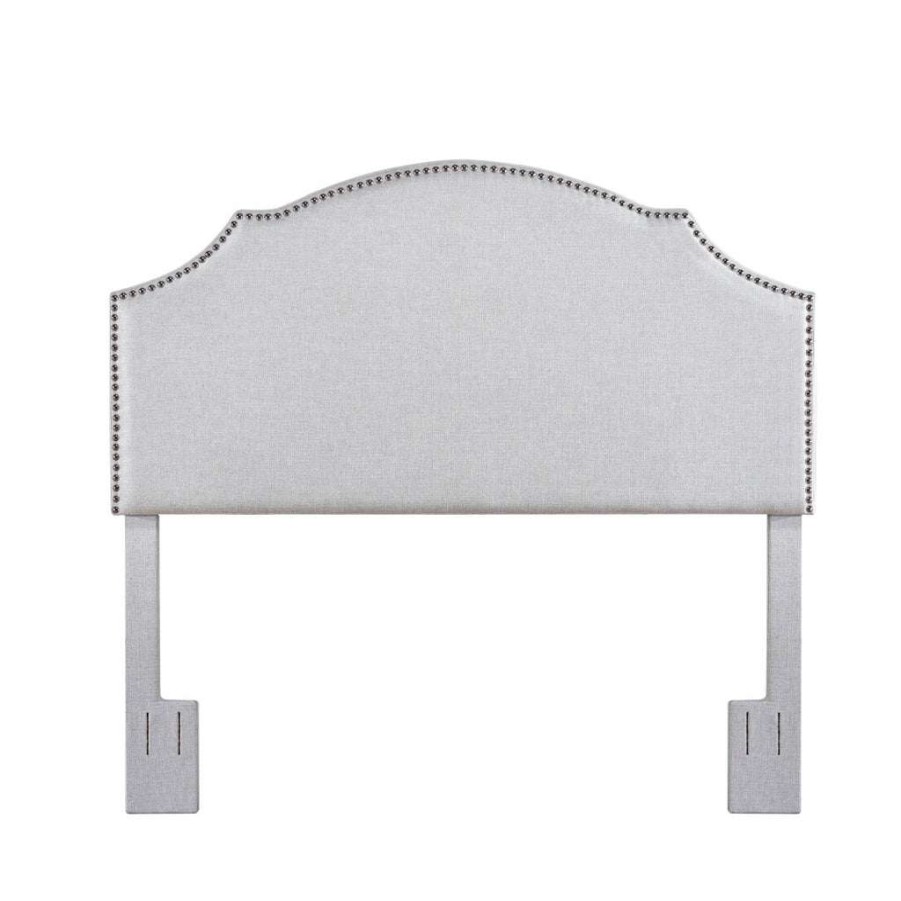 Headboard * | Online Discount Accentrics Home Nailhead Trim, Shaped Full Or Queen Upholstered Headboard In Light Gray