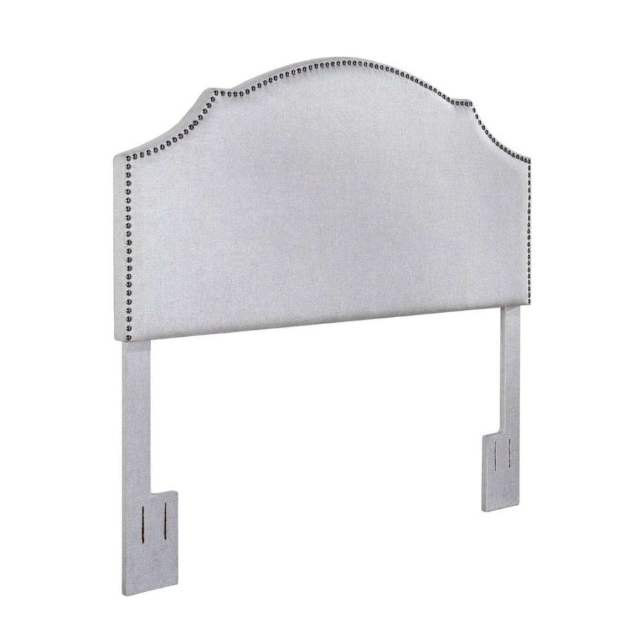 Headboard * | Online Discount Accentrics Home Nailhead Trim, Shaped Full Or Queen Upholstered Headboard In Light Gray