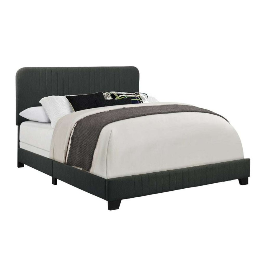 Bed * | Latest Accentrics Home Mid-Century All-In-One Queen Bed With Channeled Headboard & Footboard In Dupree Steel