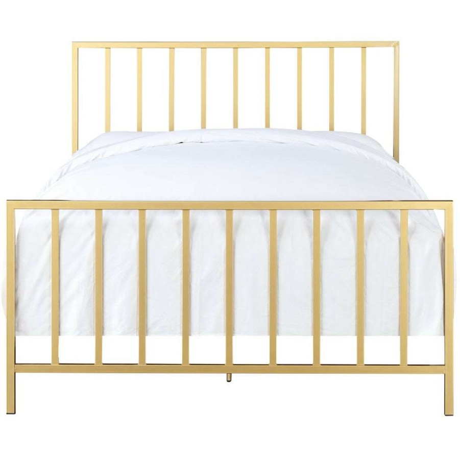 Bed * | Latest Accentrics Home Slat Style Queen Metal Bed In Brushed Gold