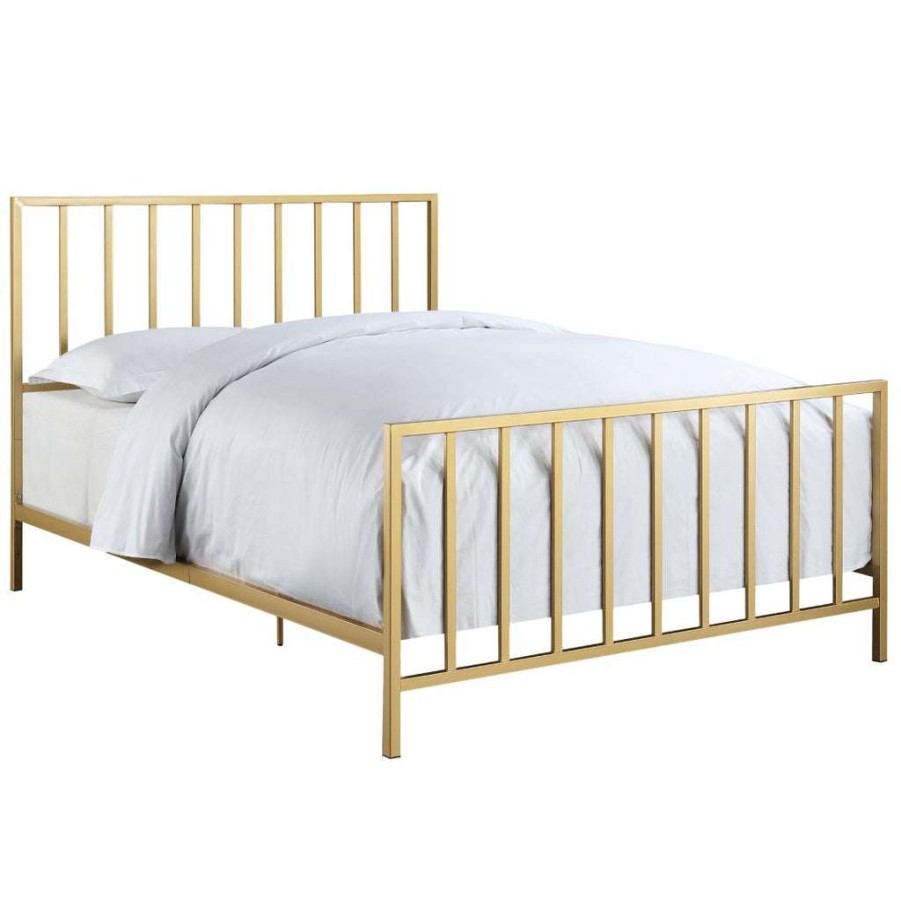 Bed * | Latest Accentrics Home Slat Style Queen Metal Bed In Brushed Gold