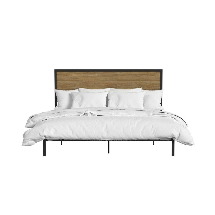 Bed * | Official Accentrics Home Modern Industrial King Platform Bed Oak Finish