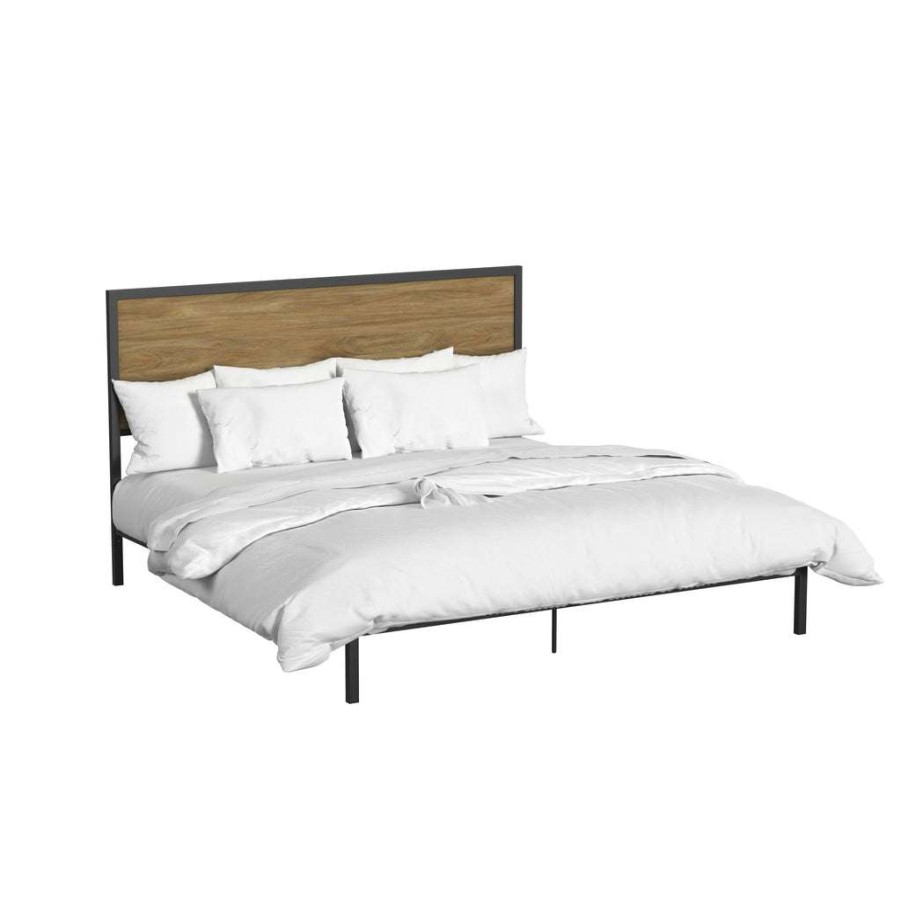 Bed * | Official Accentrics Home Modern Industrial King Platform Bed Oak Finish