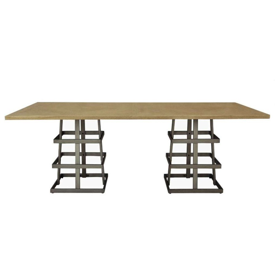 Table * | Best Guaranteed Accentrics Home Rectangular Dual Pedestal Wood And Metal Dining Table