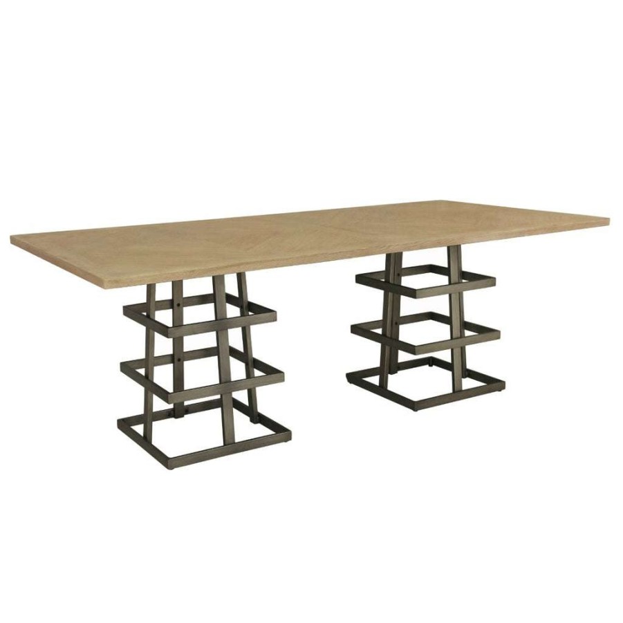 Table * | Best Guaranteed Accentrics Home Rectangular Dual Pedestal Wood And Metal Dining Table