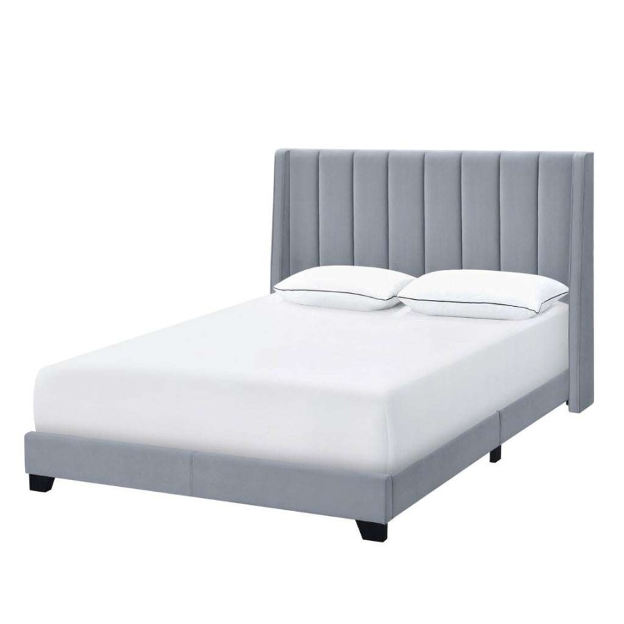 Bed * | Featured Accentrics Home Upholstered Channeled Shelter Queen Bed In Dove Gray