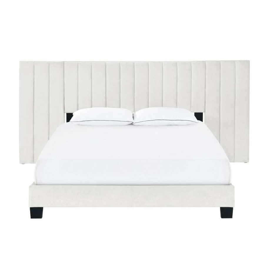 Bed * | Online Discount Accentrics Home King One Box Channeled Wall Upholstered Bed Ivory