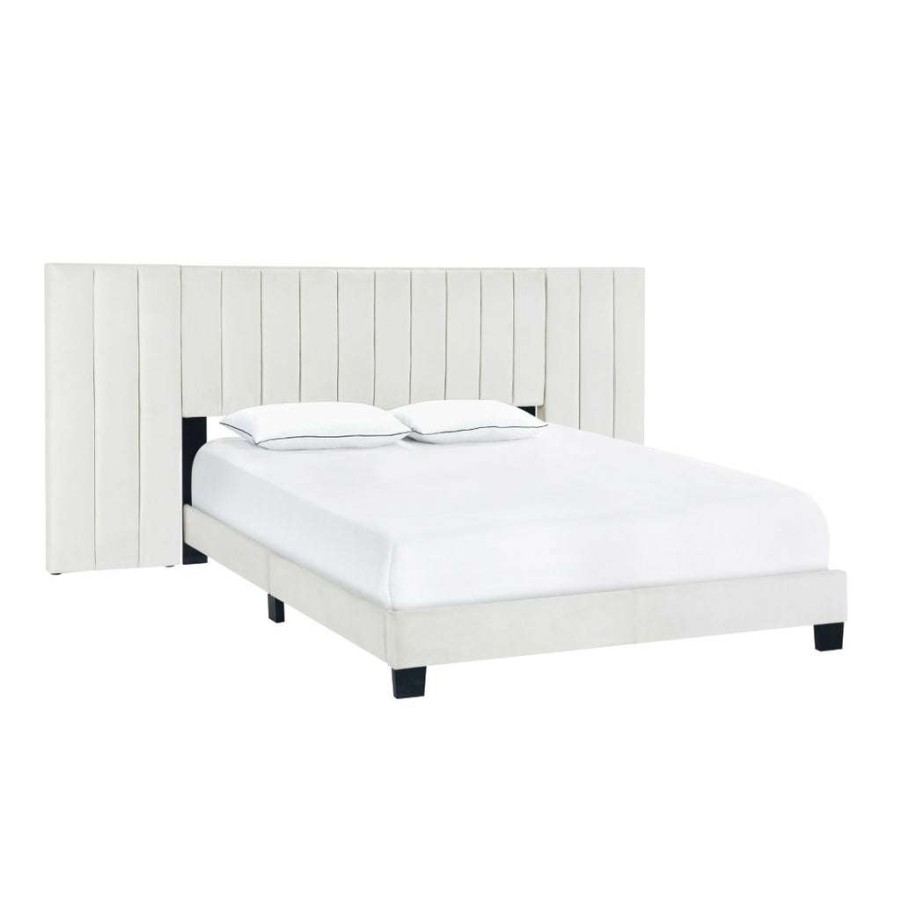 Bed * | Online Discount Accentrics Home King One Box Channeled Wall Upholstered Bed Ivory