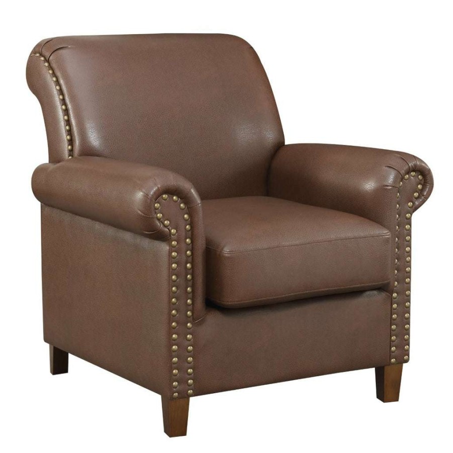 Chair * | Best Guaranteed Accentrics Home Nailhead Accent Arm Chair In Espresso Brown