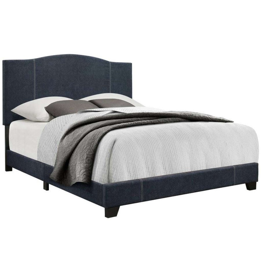 Bed * | Featured Accentrics Home Stitched Camel Back Full Upholstered Bed In Denim Blue