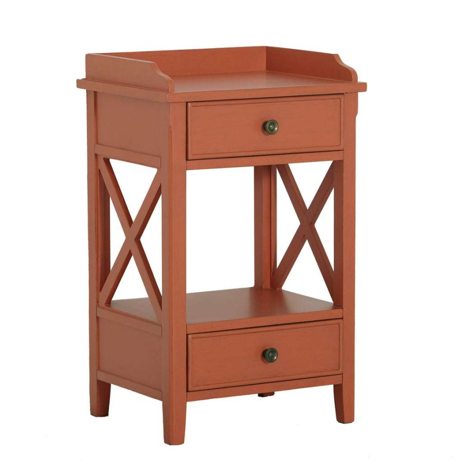 Table * | Featured Accentrics Home Two Drawer X Side End Table In Terracotta Orange