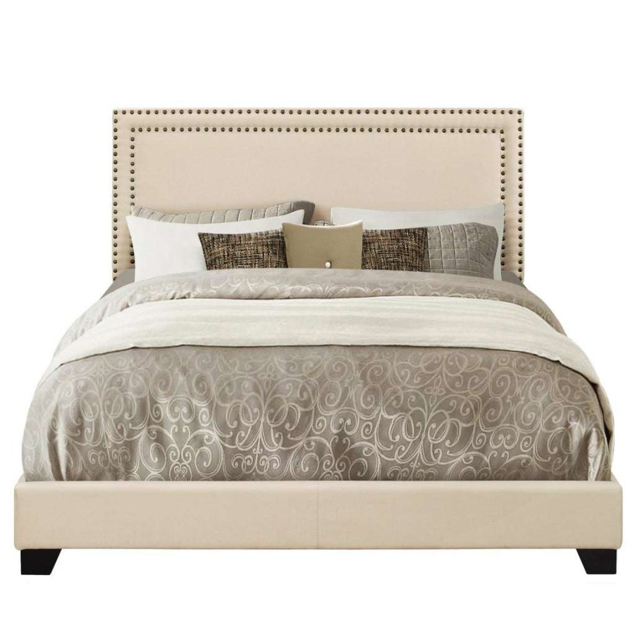 Bed * | Best Guaranteed Accentrics Home Upholstered Queen Bed With Nailhead Trim In Cream