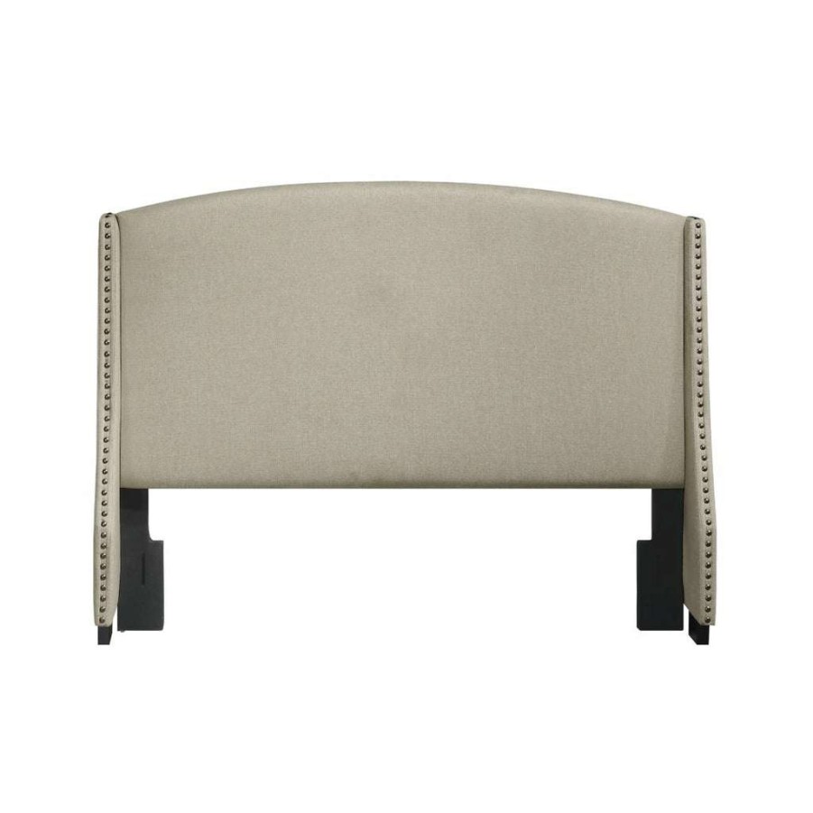 Headboard * | Online Accentrics Home Shelter Style Upholstered Wingback King Headboard In Lunar Linen Beige