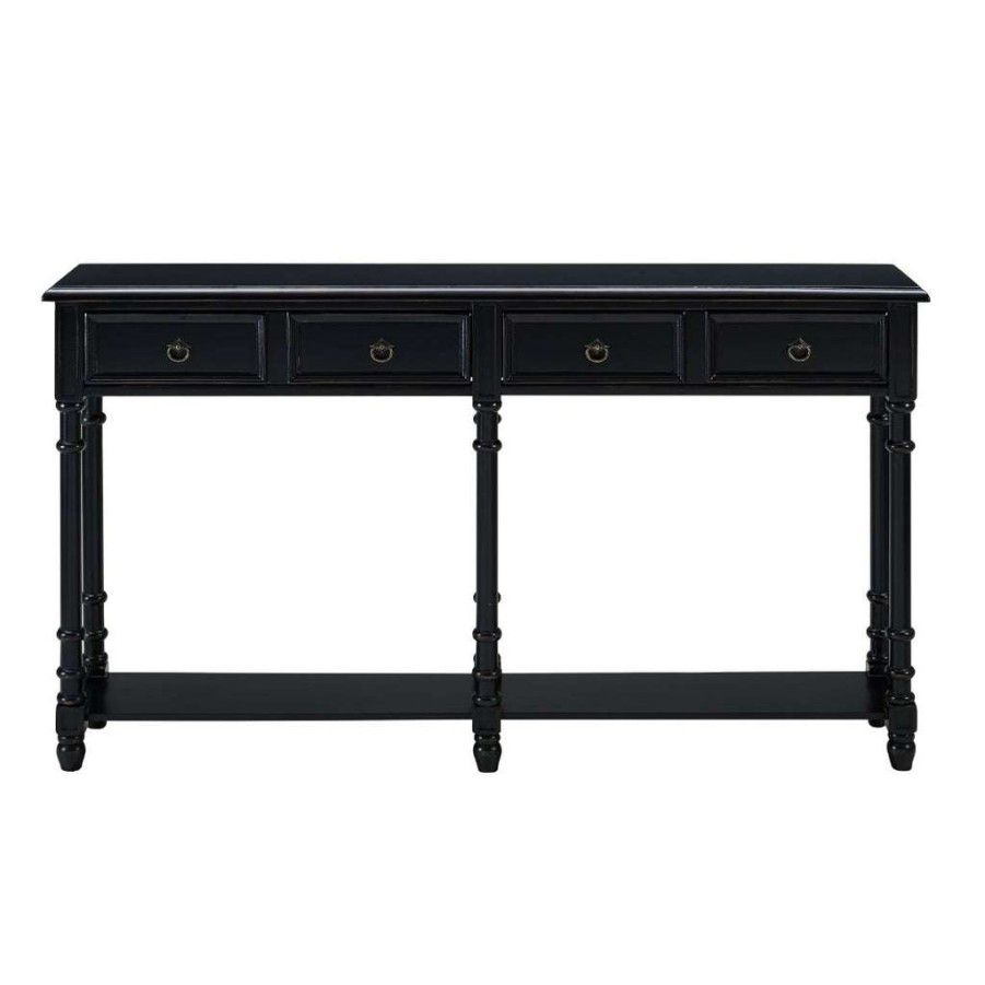 Table * | Online Accentrics Home Two Drawer Tall Hall Console Table In Modern Black