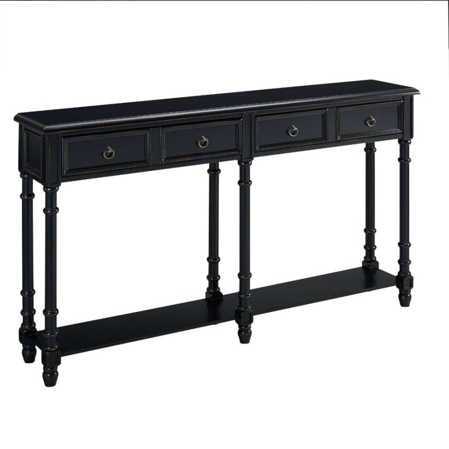 Table * | Online Accentrics Home Two Drawer Tall Hall Console Table In Modern Black