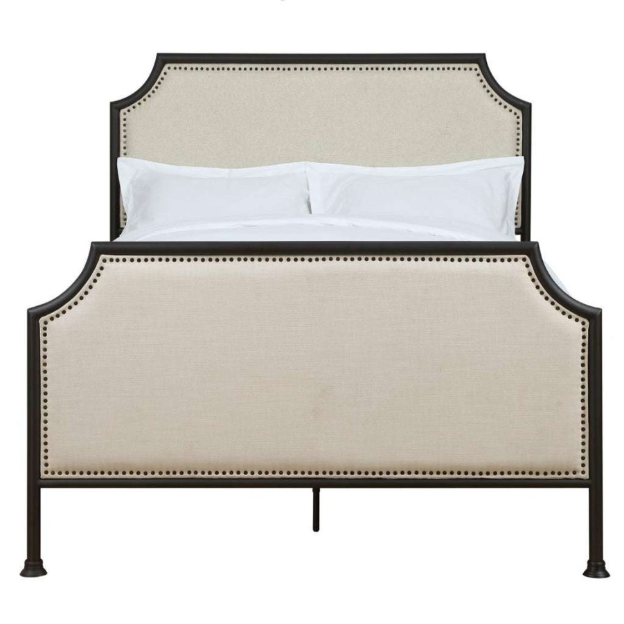 Bed * | Outlet Accentrics Home Industrial Clipped Corner Upholstered Panel Queen Metal Bed