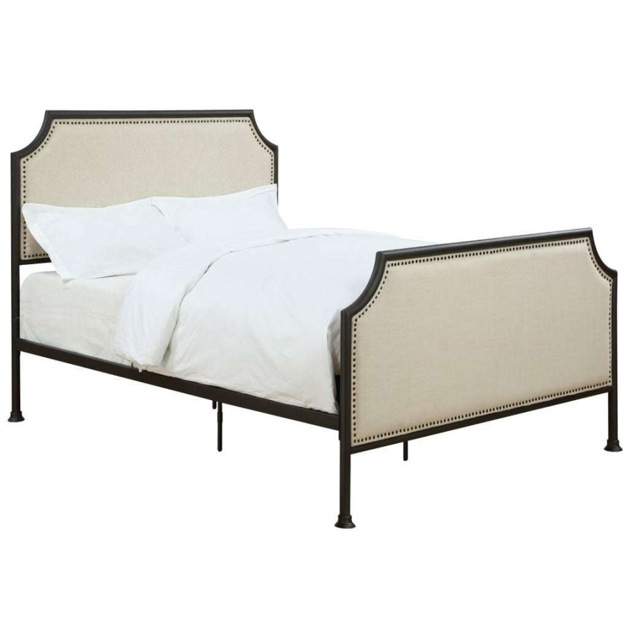 Bed * | Outlet Accentrics Home Industrial Clipped Corner Upholstered Panel Queen Metal Bed