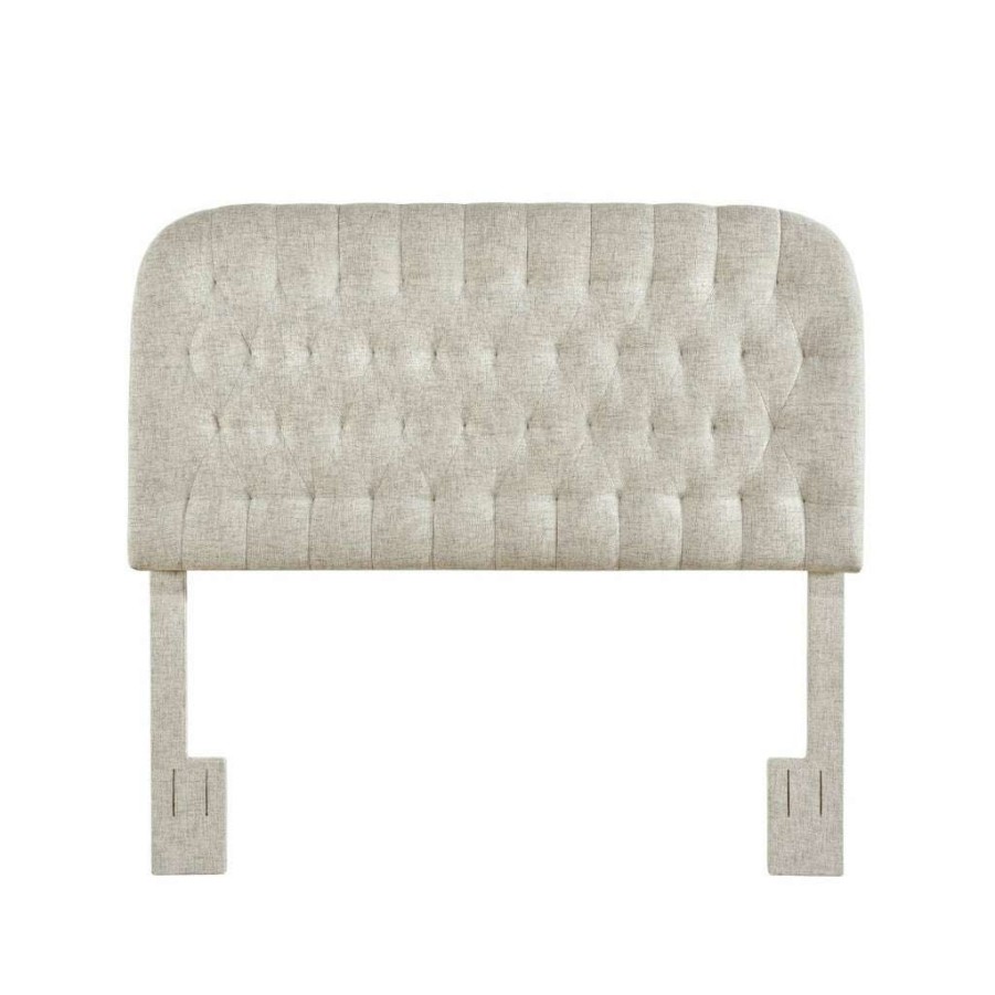 Headboard * | Latest Accentrics Home Rounded, Diamond Tufted Full Or Queen Upholstered Headboard In Oatmeal Gray