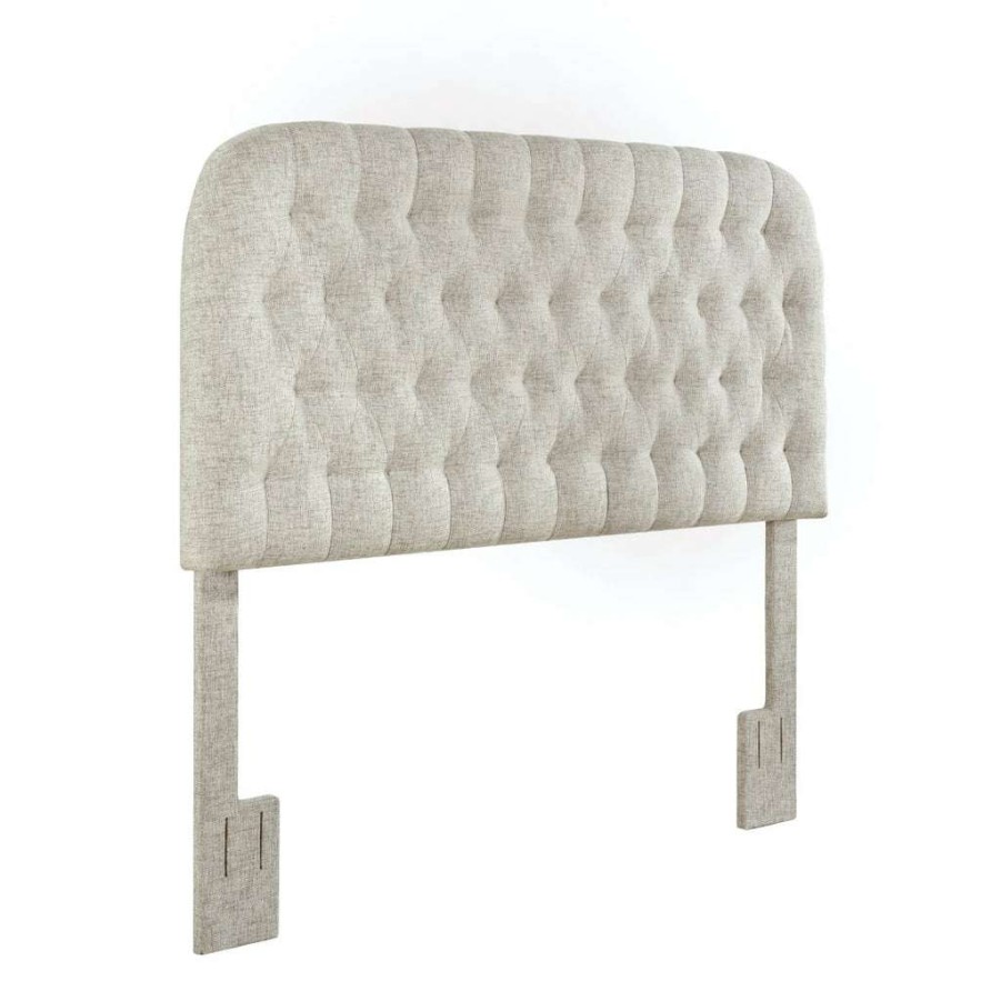 Headboard * | Latest Accentrics Home Rounded, Diamond Tufted Full Or Queen Upholstered Headboard In Oatmeal Gray