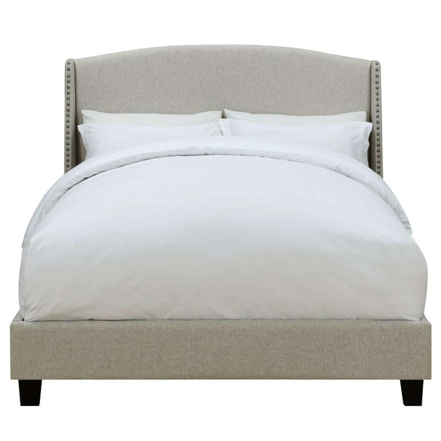 Bed * | Online Discount Accentrics Home Shelter Style Upholstered Wingback Queen Bed In Lunar Linen Beige