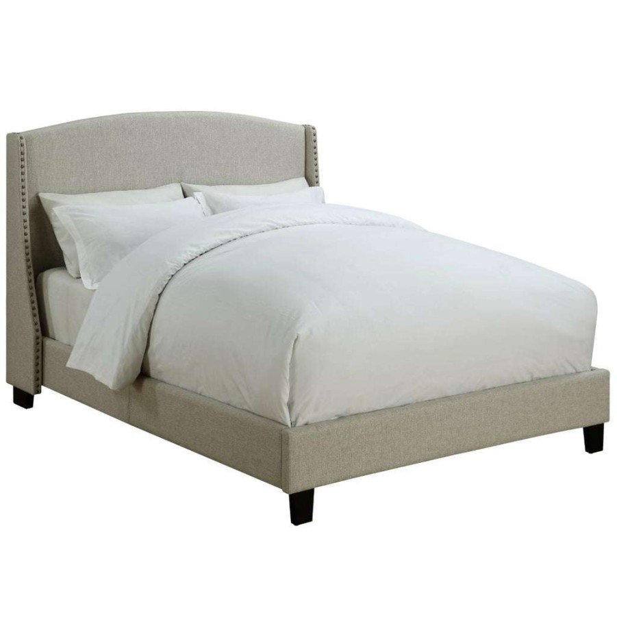 Bed * | Online Discount Accentrics Home Shelter Style Upholstered Wingback Queen Bed In Lunar Linen Beige