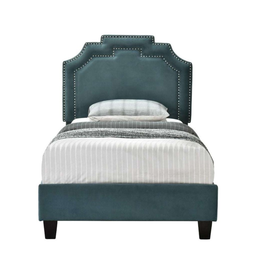 Bed * | Discount Accentrics Home Nailhead Marquee Upholstered Twin Bed In Jasper Blue