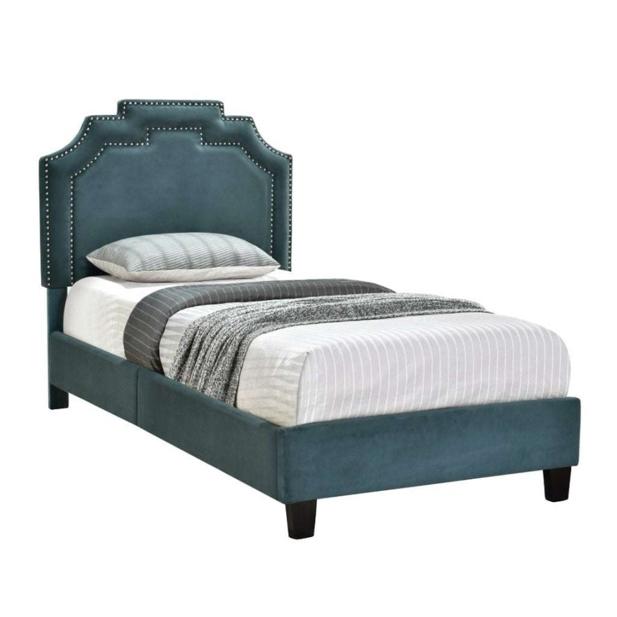 Bed * | Discount Accentrics Home Nailhead Marquee Upholstered Twin Bed In Jasper Blue