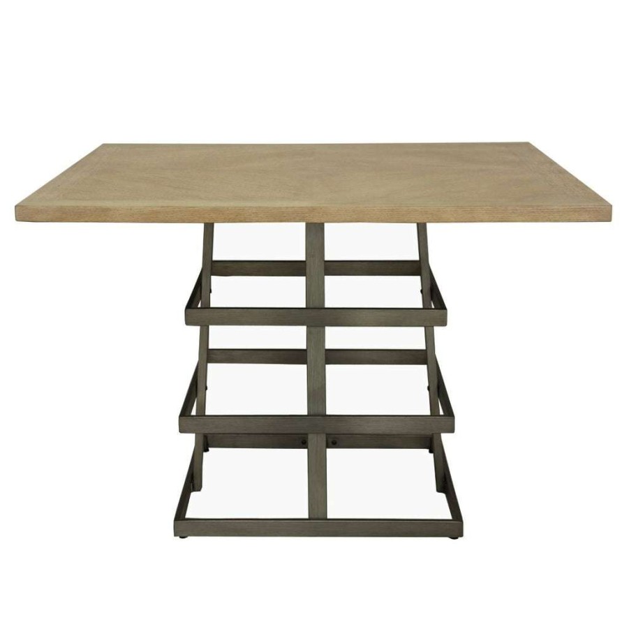 Table * | Top Sellers Accentrics Home Square Pedestal Wood And Metal Dining Table