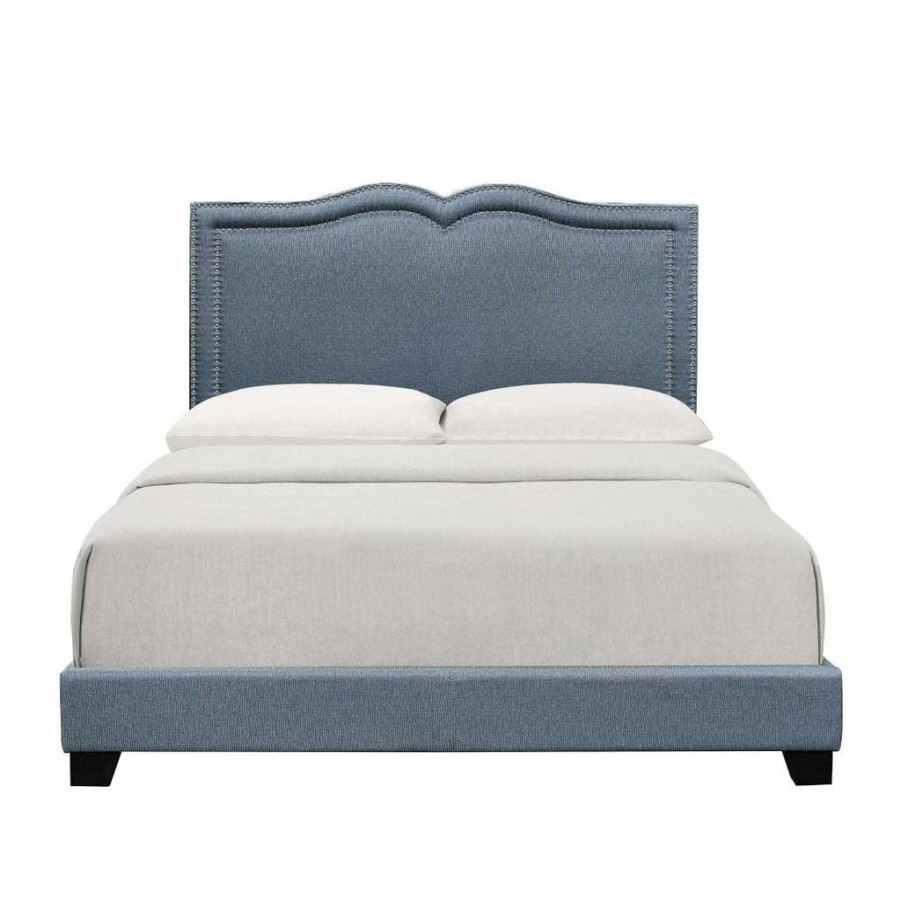 Bed * | Best Guaranteed Accentrics Home Delft Blue Nail Head Trim King Bed