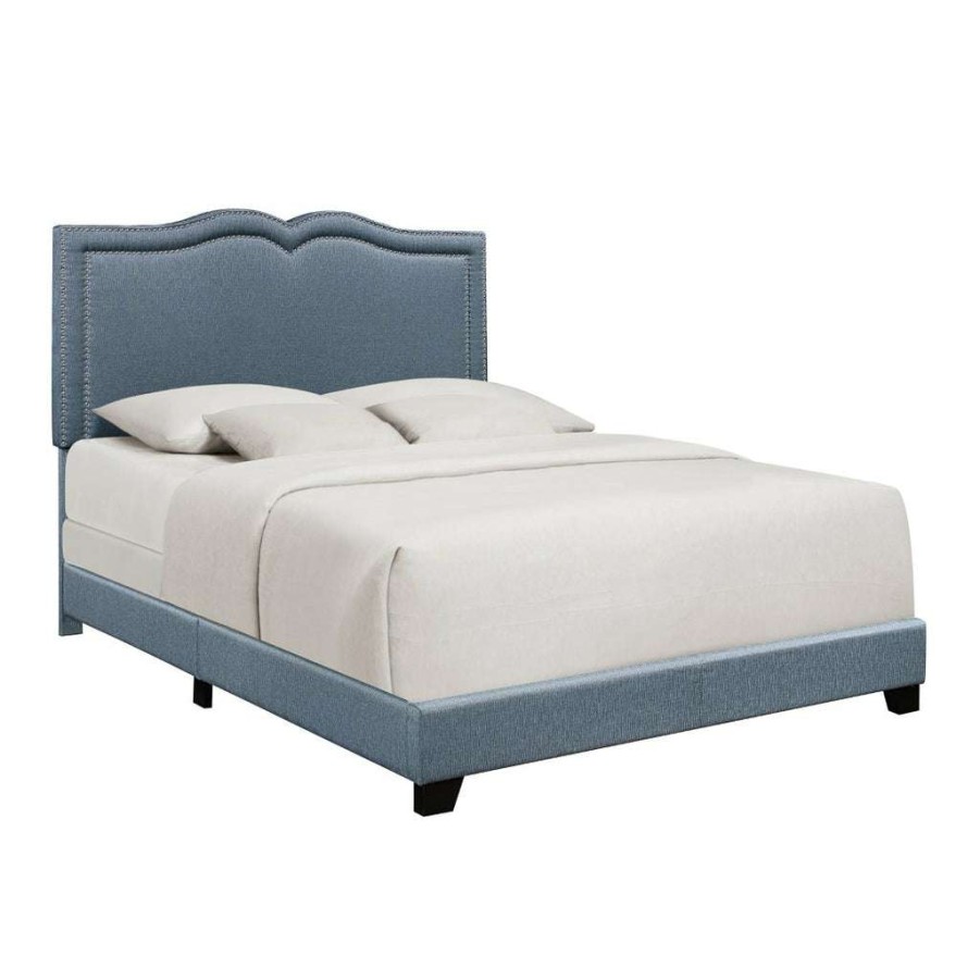 Bed * | Best Guaranteed Accentrics Home Delft Blue Nail Head Trim King Bed