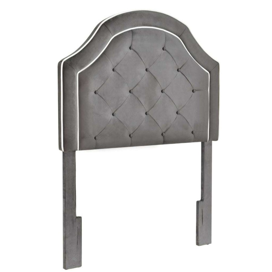 Table * | Online Discount Accentrics Home Welt Trim, Diamond Tufted, Adjustable Twin Headboard In Charcoal Gray