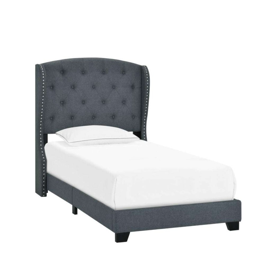 Bed * | Popular Accentrics Home Twin Tufted Wing Bed In Charcoal