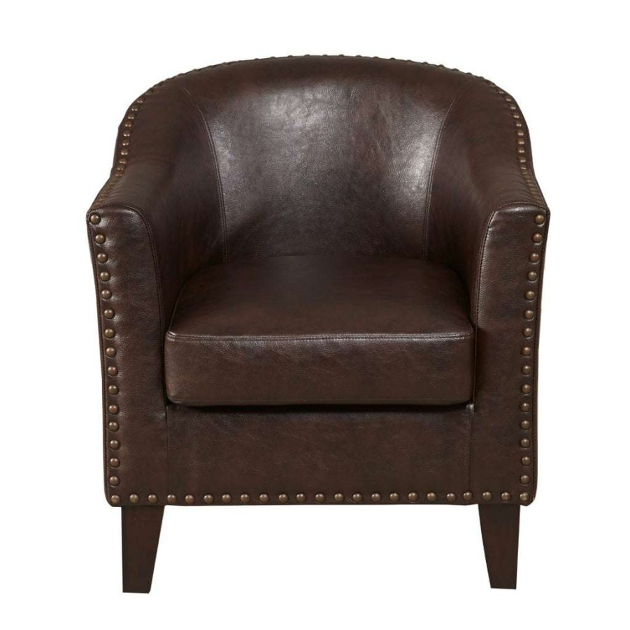 Chair * | Popular Accentrics Home Faux Leather Barrel Accent Chair In Brown