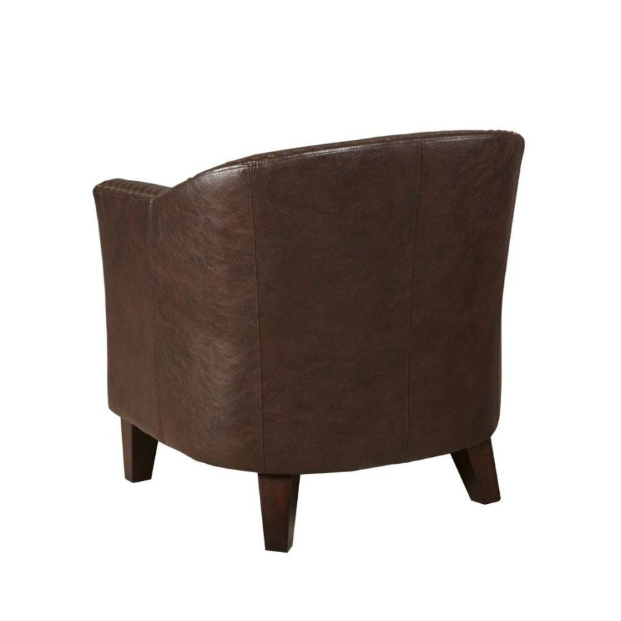 Chair * | Popular Accentrics Home Faux Leather Barrel Accent Chair In Brown