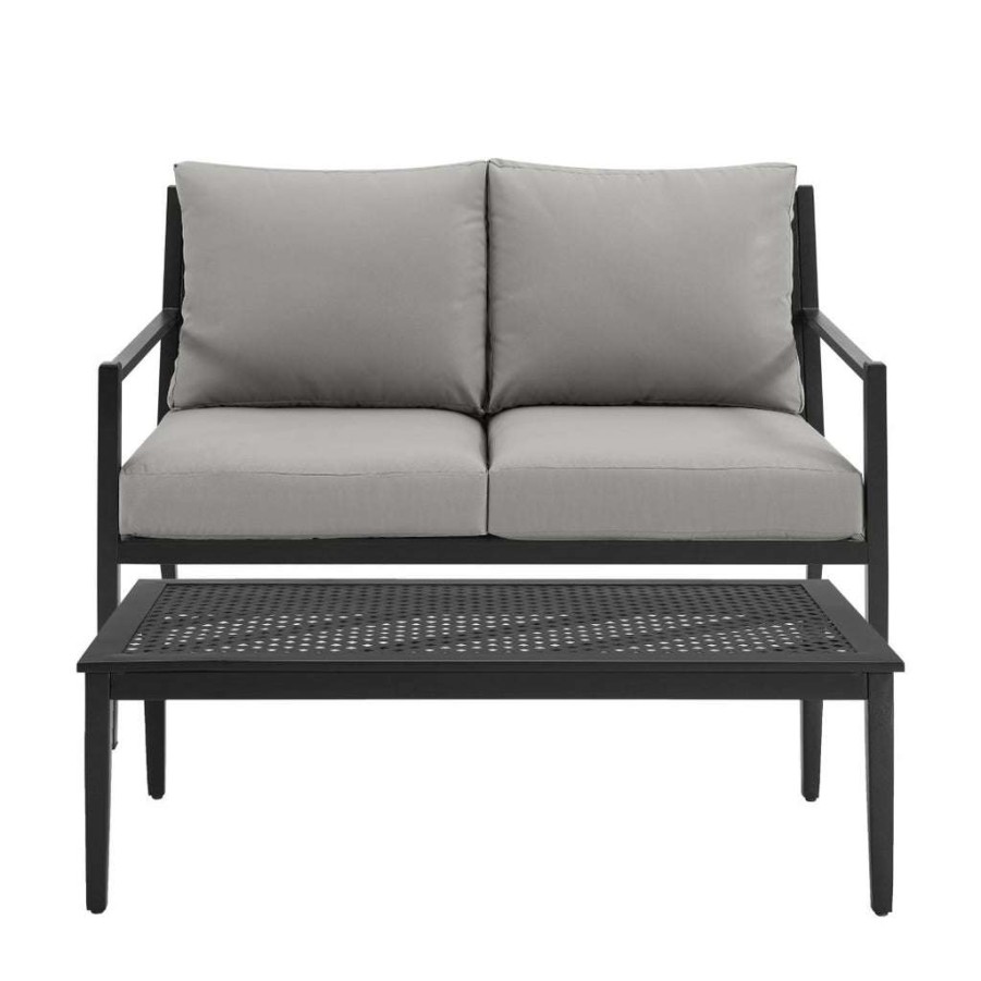 Table * | Top Sellers Accentrics Home Metal Base Loveseat And Coffee Table Set In Black (Component 1 Of 2)