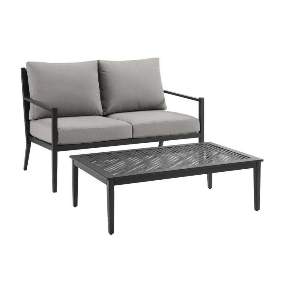 Table * | Top Sellers Accentrics Home Metal Base Loveseat And Coffee Table Set In Black (Component 1 Of 2)