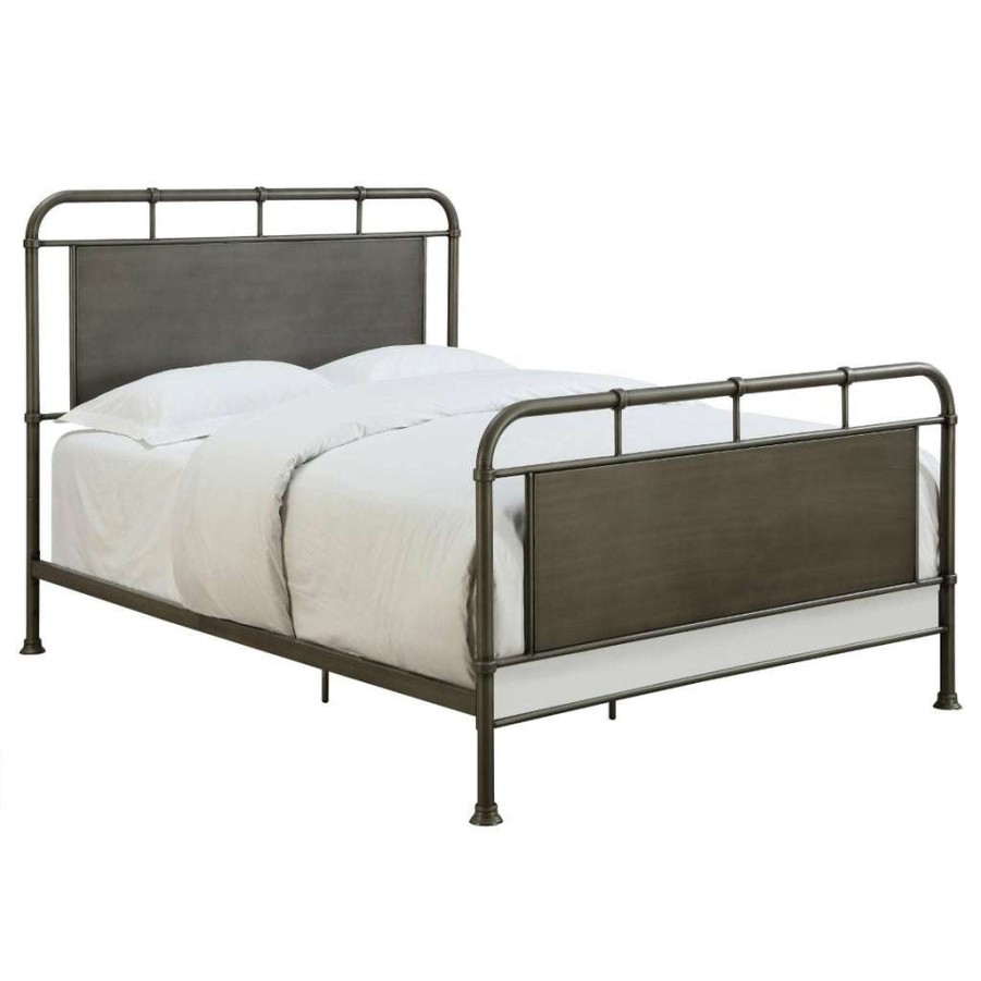 Bed * | Best Sale Accentrics Home Urban Industrial Burnished Smoke Queen Metal Bed