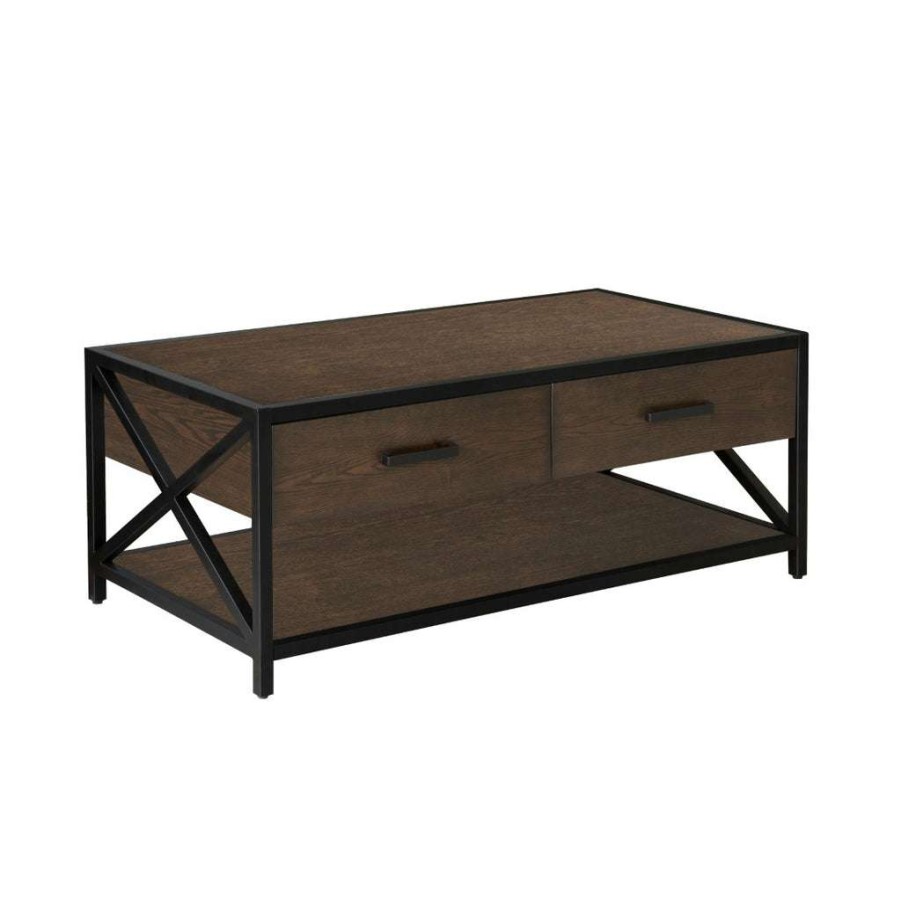 Table * | Best Sellers Accentrics Home Dark Brown Metal Framed Two Drawer Cocktail Table