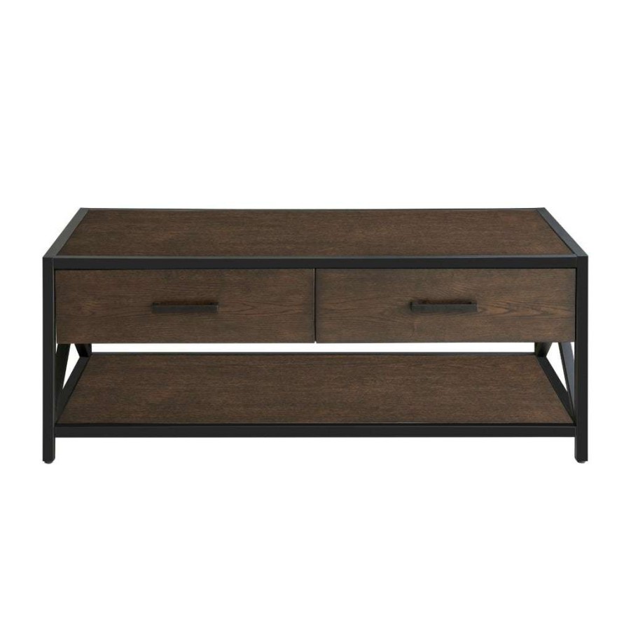 Table * | Best Sellers Accentrics Home Dark Brown Metal Framed Two Drawer Cocktail Table