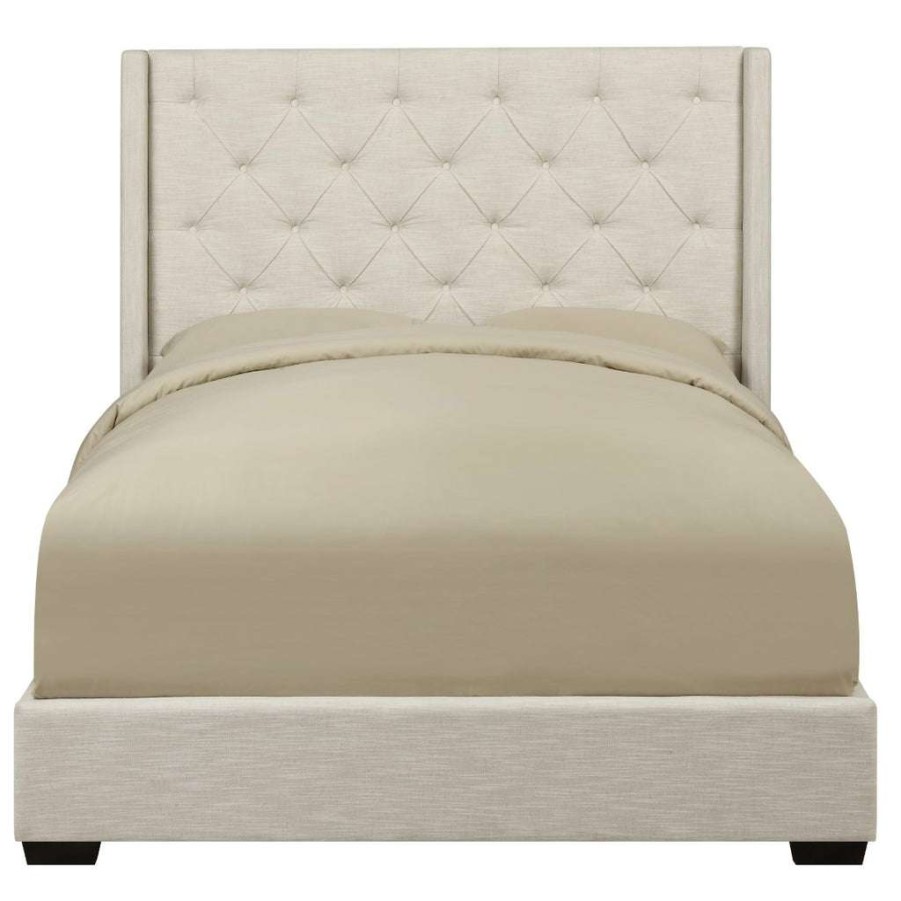 Bed * | Hot Sale Accentrics Home Contemporary Tufted Shelter Queen Bed In Oatmeal Beige