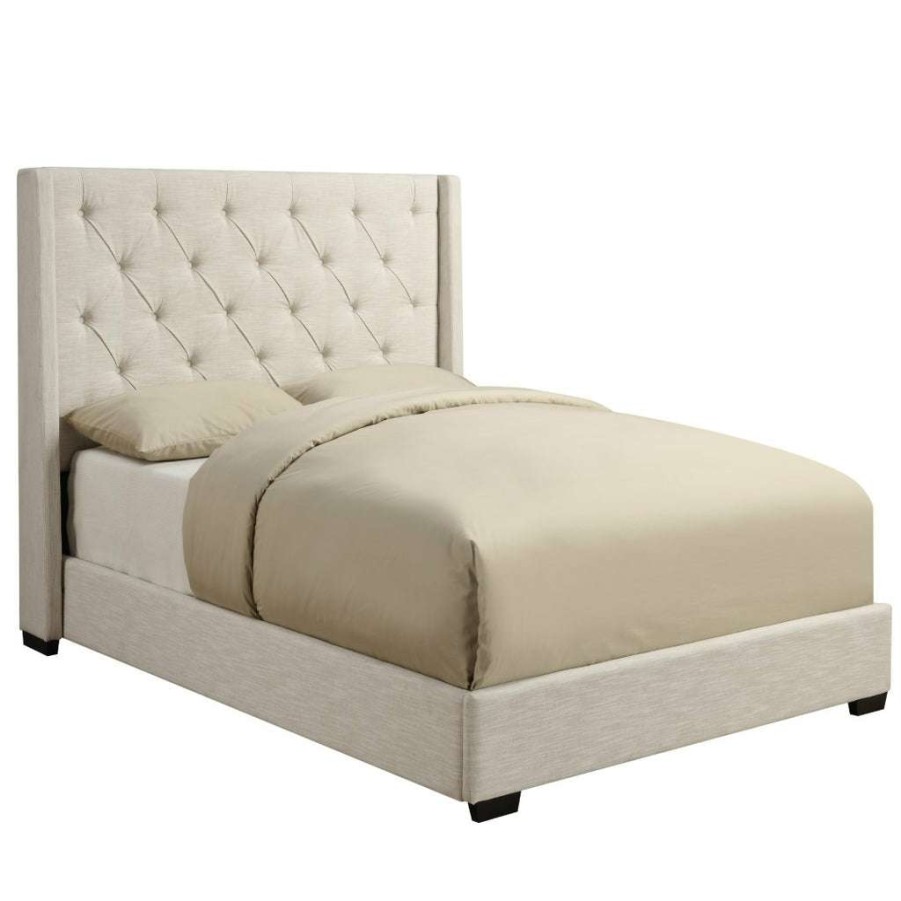 Bed * | Hot Sale Accentrics Home Contemporary Tufted Shelter Queen Bed In Oatmeal Beige